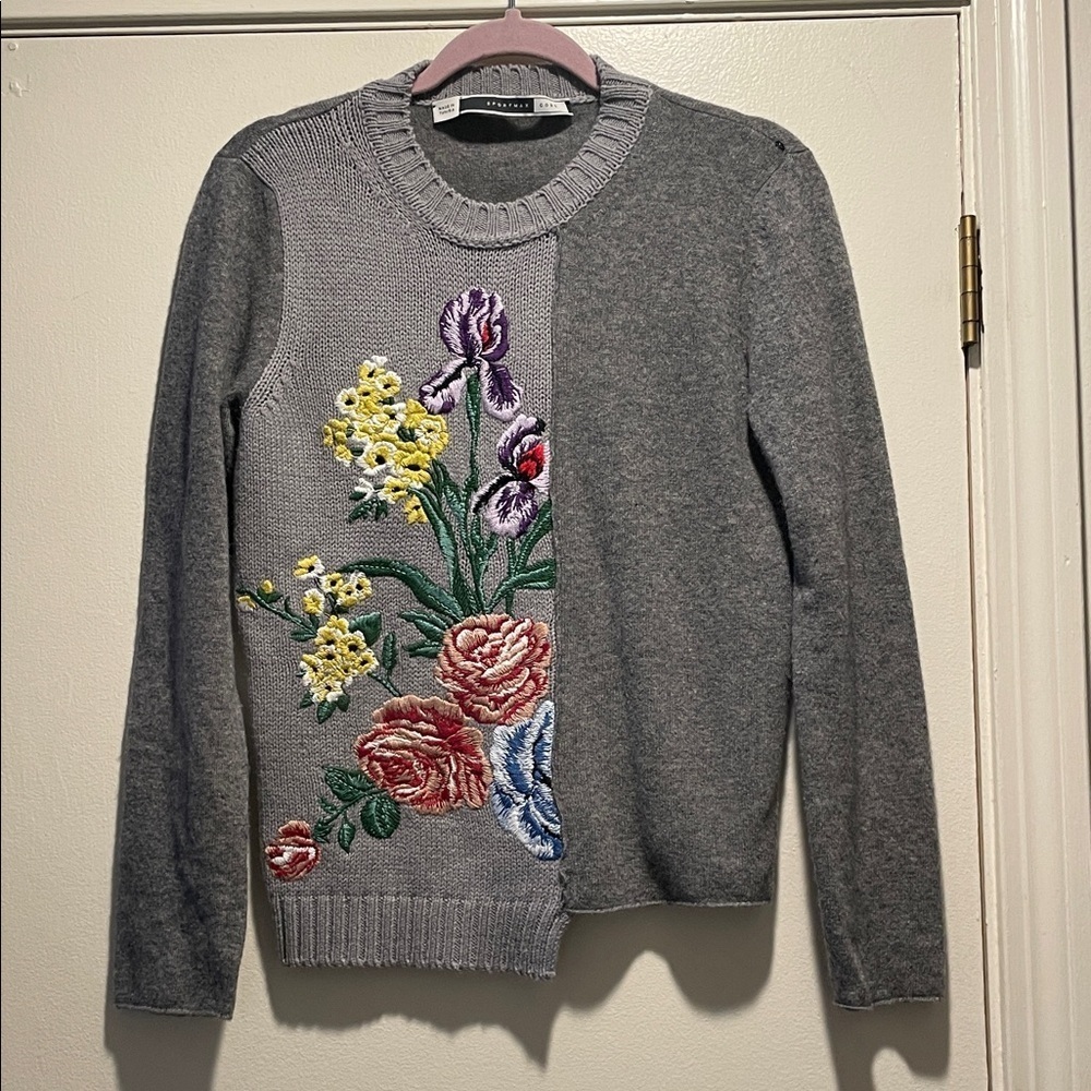Sportmax Code Fiordo Gray Floral Embroidered Asymmetric Wool Sweater